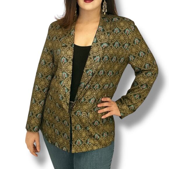 Vintage 90s Black Oversized Brocade Jacquard Blazer Metallic Statement Jacket - Picture 12 of 12